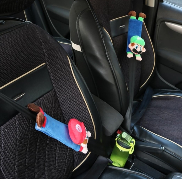 Super Mario Bros Plush car set belts covers Set - Red and Green - Picture 2 of 9